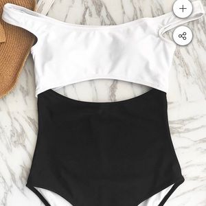 Cupshe NEW Medium ONE-PIECE SWIMSUIT black white